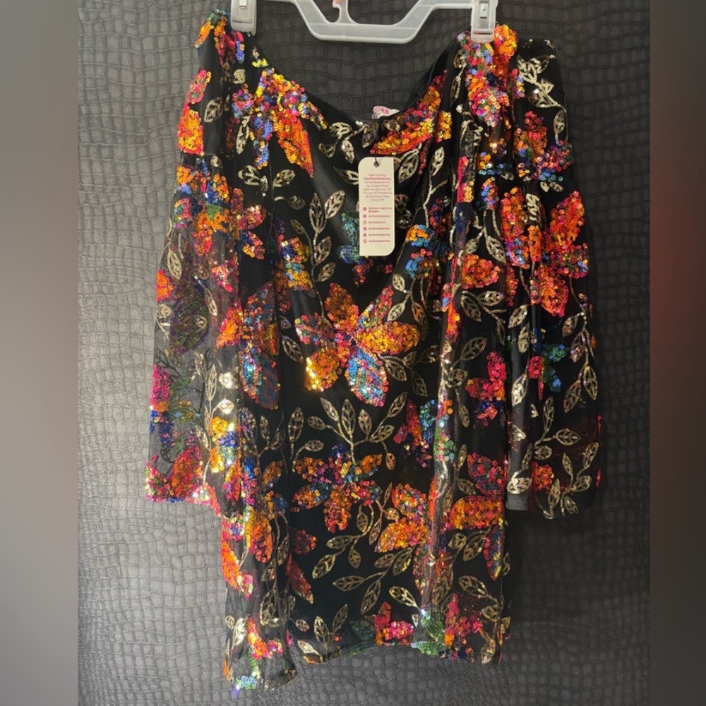 Southern Fried Chics sequin off the shoulder mini dress boutique NWT✨ - Picture 6 of 6